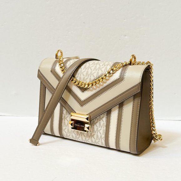 Michael Kors Whitney Medium Flap Shoulder Chain Crossbody Bag MK Vanilla Multi - Picture 7 of 16